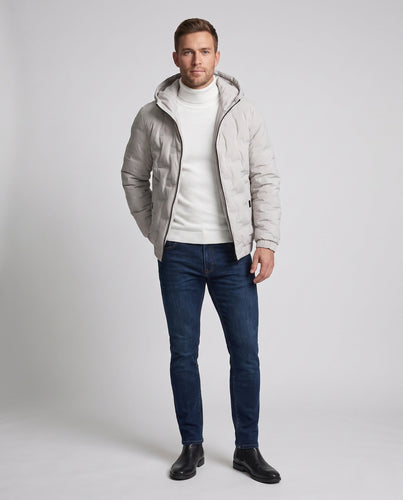 Herren Leichte Gep quiltete Thermo Kapuzenjacke mit minimalistischer Blocknaht und elastischem Saum