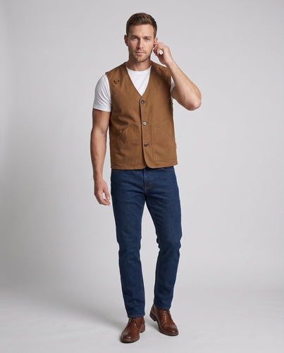 Herren Robustes Canvas Utility Weste mit kariertem Innenfutter und D-Ring