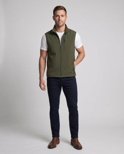 Herren Softshell Outdoor-Weste mit Stehkragen, winddichter Membran und Brust-Reißverschlusstasche