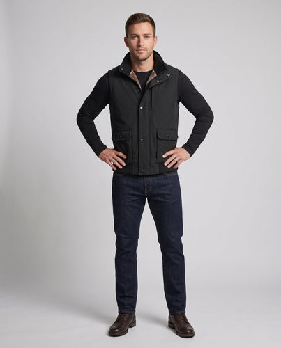 Herren Thermo-Fleece-Weste mit Kunstfellfutter, Stehkragen und Pattentaschen