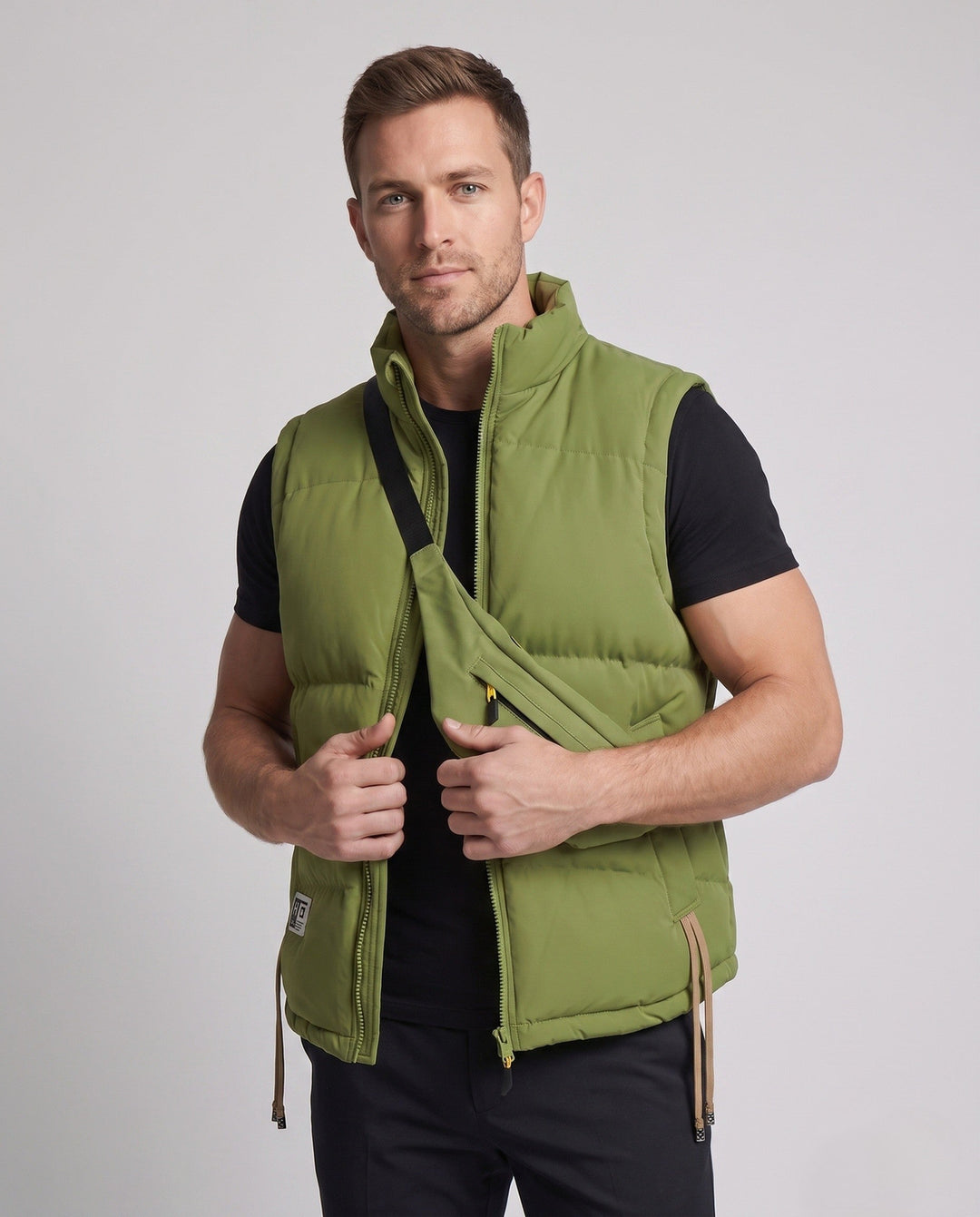 Herren Urban Steppweste Set mit integriertem Crossbody-Bag und verstellbarem Saum