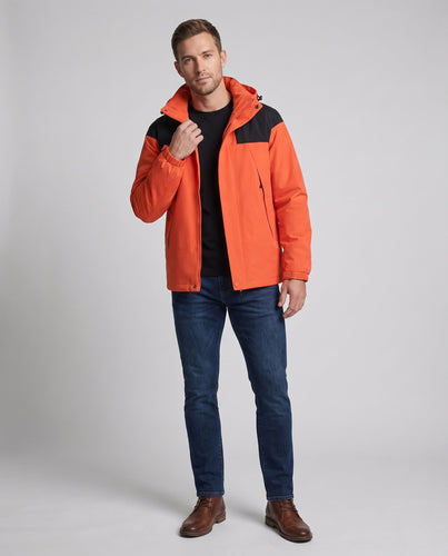 Herren zwei-lagige Softshell Outdoor-Jacke mit herausnehmbarer Fleece-Innenjacke und Kapuze Drune