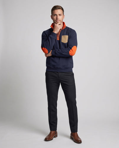 Herren Halbzip Sweatshirt mit Stehkragen, Kontrastdetails & Ellbogenpatches Drune