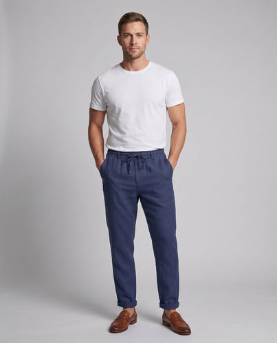 Herren Leichte Leinen Sommerhose mit elastischem Bund und Kordelzug Drune
