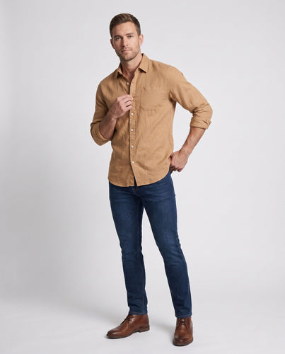 Herren Leinenlook-Hemd aus Baumwollmischung mit Brusttasche und lässiger Passform Drune
