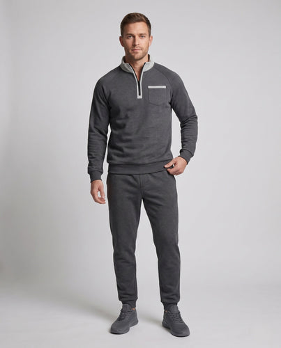 Herren Raglan-Halbzip Sweatshirt mit Stehkragen, Brusttasche mit Klappe und Kontrastbesatz Drune