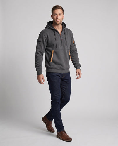 Herren Utility Hoodie mit Fleece-Futter, Halbzip und mehreren Reißverschlusstaschen Drune