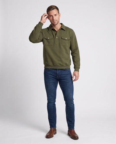 Herren Baumwollfleece-Pullover mit Hemdkragen und aufgesetzten Brusttaschen Drune