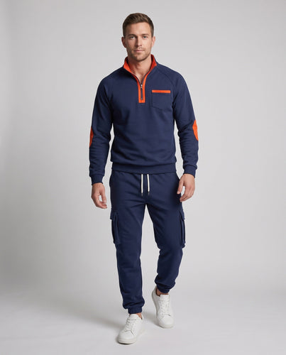 Herren Cargo Jogger Set mit Halb-Zip Sweatshirt, elastischem Taillenband und Klappentaschen Drune