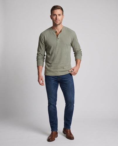 Männer Casual Waffel Henley mit Wildlederdetails am Schlitzhals Drune