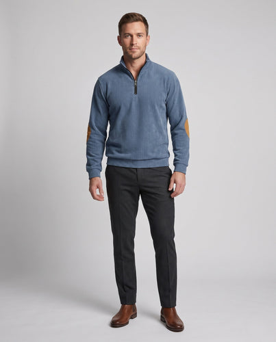 Herren Cordstruktur Halb-Reißverschluss Loungewear Set mit Ellbogenflicken Drune