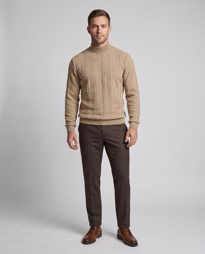 Herren Feine Kabelstrick Rollkragenpullover aus Baumwollmischung Regular Fit Drune