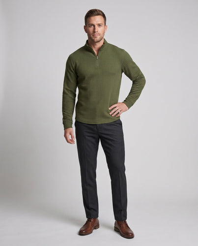 Herren feine Waffelstrick Halb-Reißverschluss mit Stehkragen und urbanem Slim Fit Drune
