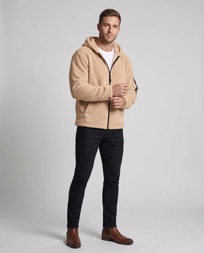 Herren Fleece Hoodie mit durchgehendem Reißverschluss, Kängurutaschen und Taschenärmel Drune