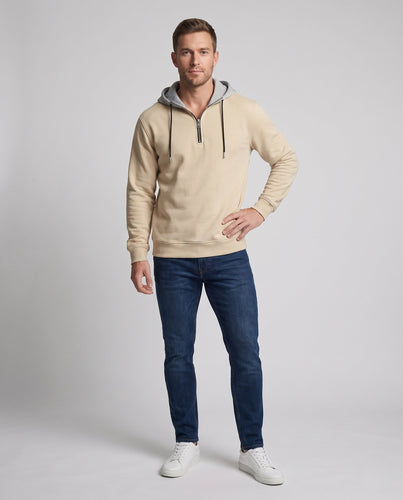 Herren Halbzip-Hoodie aus Sweat mit Kordelzug, Kontrastfutter und gerippten Bündchen Drune