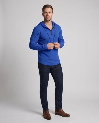 Herren-Half-Zip-Hoodie aus Waffelstrick mit Zugkordel Drune