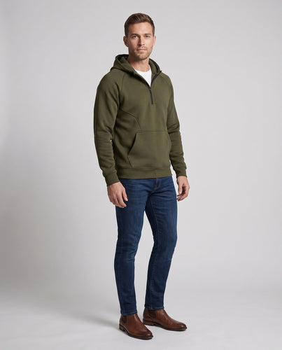Herren Halb-Reißverschluss Hoodie mit Kängurutasche und kontrastierendem Rückenteil Drune