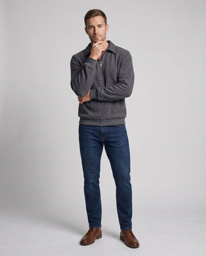 Herren Kabelstrick Halbfinger Sweater mit Hemdkragen Drune
