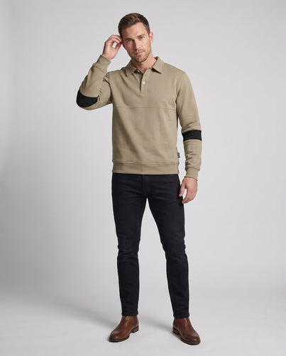 Herren Langarm Polo Sweatshirt im lässigen Look mit Knopfleiste & Kontraststreifen an den Ärmeln