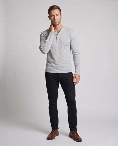 Herren Langarm-Henley-Shirt aus Stretch-Jersey mit Stehkragen & Slim Fit Drune