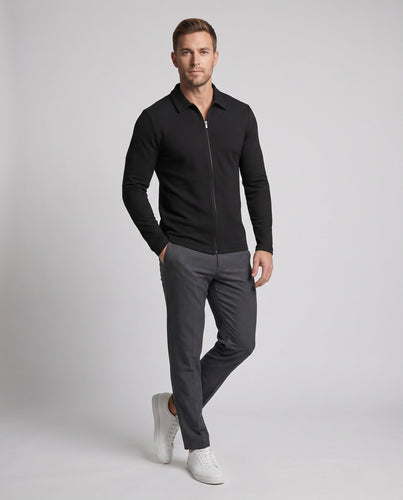Herren Slim-Fit Halbzip Polohemd mit Kentkragen, Waffelstruktur & Kontrastreißverschluss Drune