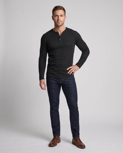 Herren Thermo Henley Langarmshirt aus gerippter Strickware mit Knopfleiste Drune