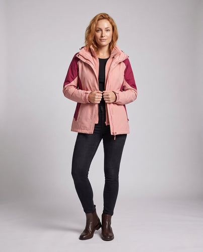 Damen Zwei-in-Eins Softshell- und Fleece-Outdoorjacke mit Kapuze drune