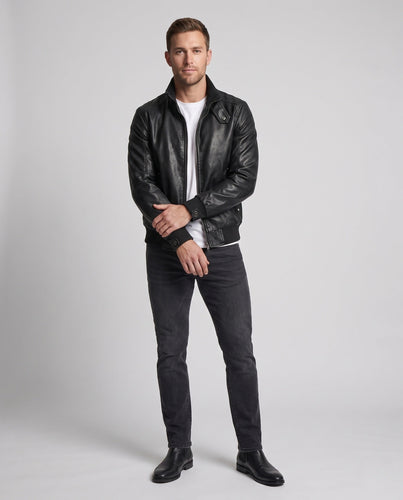 Herren Aviator Kunstlederjacke mit Thermo Sherpa Futter und Stehkragen drune