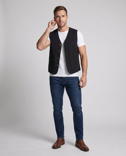 Herren Baumwoll-Canvas-Weste mit V-Ausschnitt und multifunktionalen Taschen drune