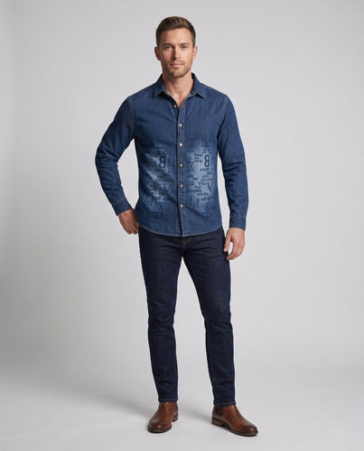 Herren bedruckt Denim-Hemd im Overshirt-Stil mit Knopfleiste und lässiger Passform drune