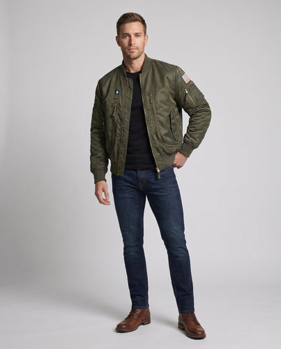 Herren Pilotstil Bomberjacke mit Utility-Taschen und gerippten Bündchen drune