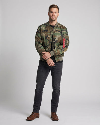 Herren Camouflage-Bomberjacke im Pilotenstil mit Armtasche und gerippten Bündchen drune