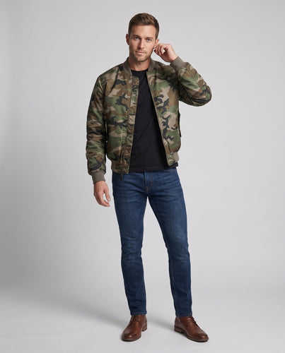 Herren Camouflage Flug-Bomber mit Utility-Arm-Tasche und gerippten Bündchen drune