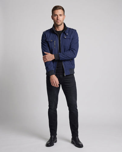 Herren Utility-Style Canvas-Feldjacke mit Schulterklappen, Reißverschluss und gerippten Bündchen drune