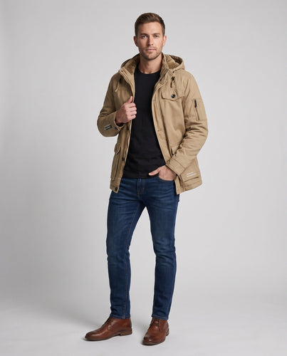 Herren Canvas Field Parka mit Teddy-Fleece-Futter, Kapuze und Utility-Taschen drune