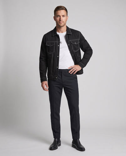Herren Canvas Jeansjacke mit Kontrastnähten, Druckknopf Front und Brusttaschen drune