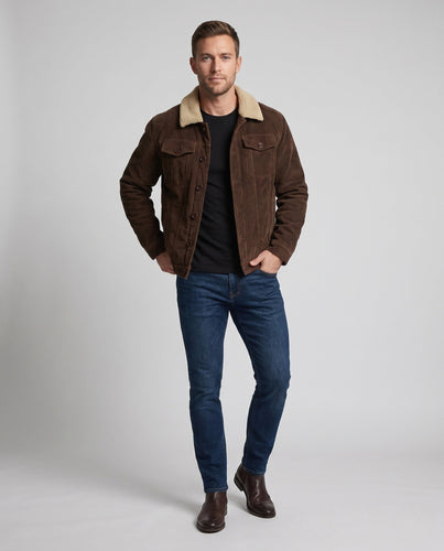 Herren Cordjacke mit vollflächiger Sherpa-Futterung und Reverskragen drune