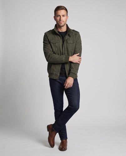 Männermilitärfeldjacke im Canvas-Stil mit Stehkragen und Multifunktionstaschen drune