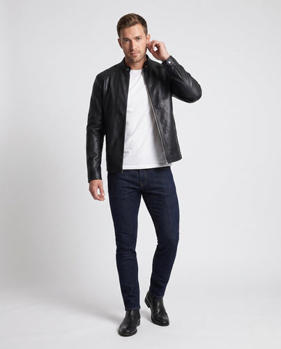 Herren Fitted Faux-Lederjacke mit Stehkragen und thermischer Fütterung drune