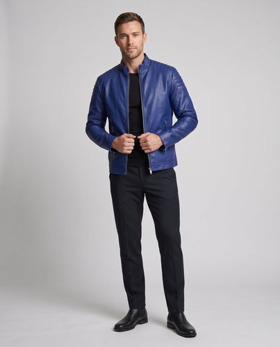 Herren Fitted Lederlook Motorradjacke mit vertikalem Reißverschluss und gepolsterten Schulterpaneelen drune