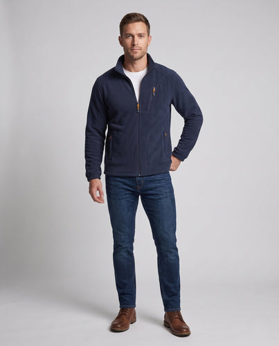 Herren Fleecejacke mit wärmender Innenseite, Stehkragen und Reißverschlusstaschen drune