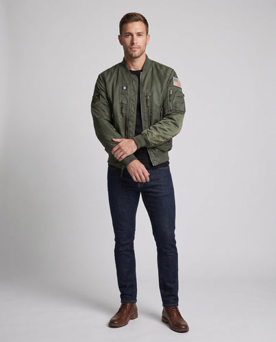 Herren Utility Stil Bomberjacke mit Ärmelorganizer und Reißverschlusstaschen drune