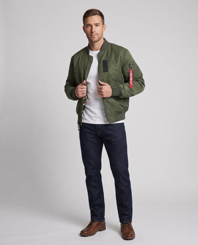 Herren gepolsterte Bomberjacke mit Camouflage-Futter und Aviator-Stil Armtasche drune