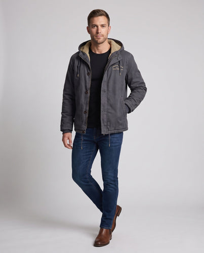 Herren gefütterter Canvas-Hoodie mit voller Sherpa-Fütterung und Kordelzug drune