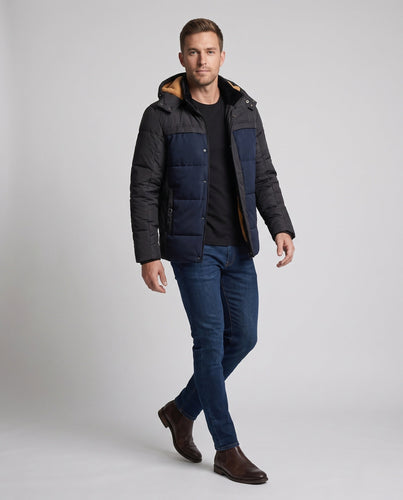 Damen gesteppte Parka mit Teddy-Futter und meliertem Vorderteil drune