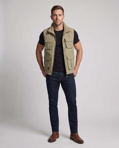 Herren isolierte Utility-Weste mit warmem Fleece-Futter und multifunktionalen Taschen drune