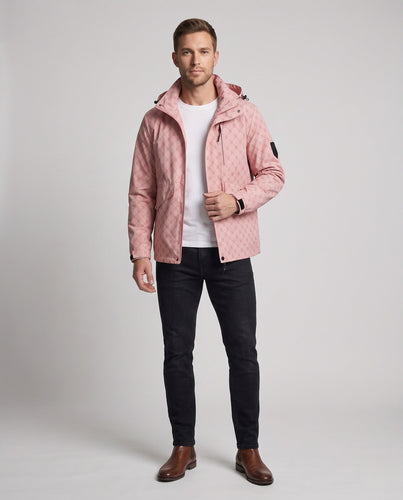 Herren-Hooded-Parka mit Allover-Monogramm aus wasserabweisendem Nylon-Mix und Multifunktions-Taschen drune