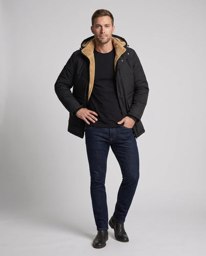 Herren Parka mit Kapuze und Fleece-Futter aus Teddy und thermischer Isolierung drune