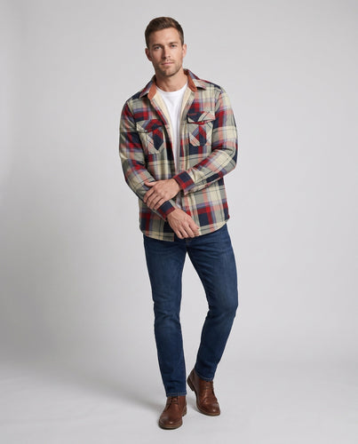 Herren kariertes Überhemd-Jacke mit warmem Teddy-Futter und Klappentaschen drune