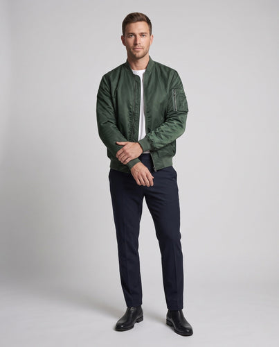 Herren Klassische Nylon Bomberjacke im Pilotenstil mit Sleeve Utility Pocket und geripptem Bund drune